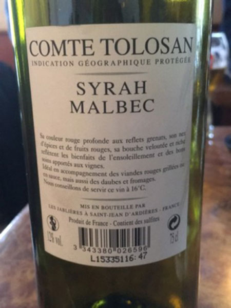Rượu Vang Comte Tolosan Syrah Malbec